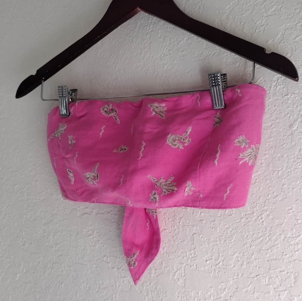 Anthropologie Maeve Linen Blend Tie Back Bandeau Top - Picture 3 of 6